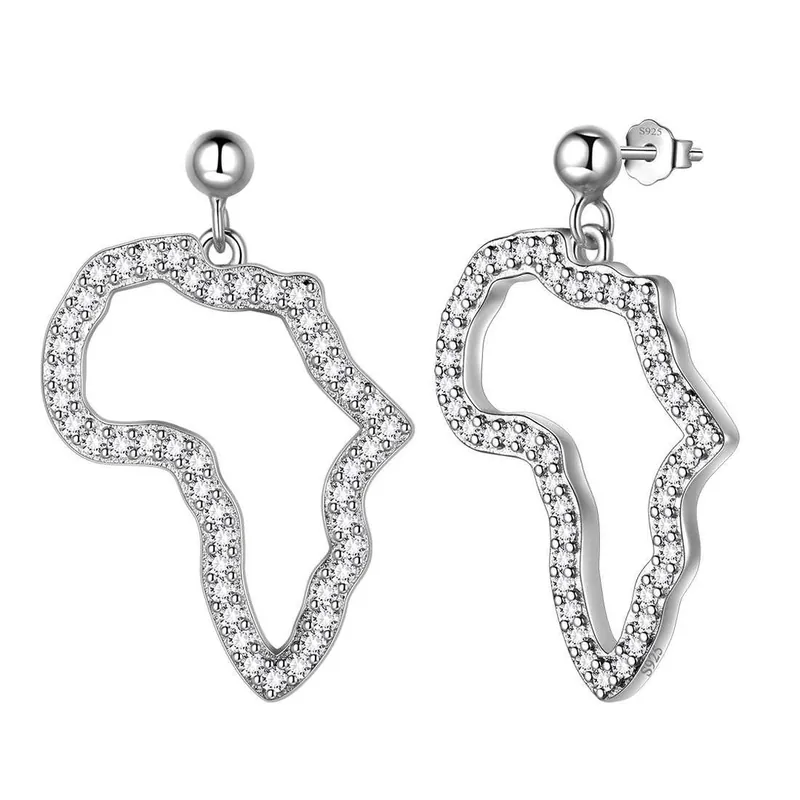 African Map Drop Earring Women Men Jewelry Gift 925 Sterling Silver