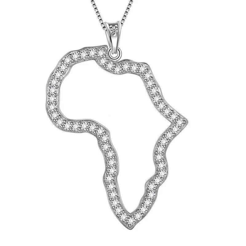 African Map Necklace Pendant Women Men Jewelry Gift 925 Sterling Silver