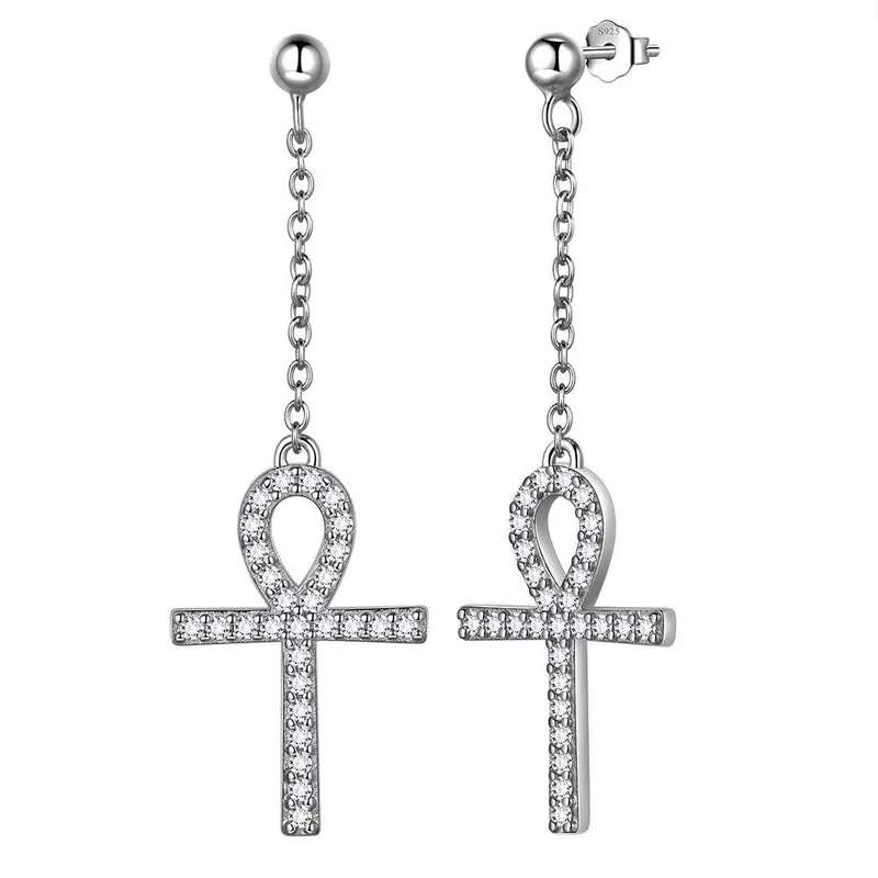Ankh Cross Dangle Earrings Women Mens Jewelry Sterling Silver