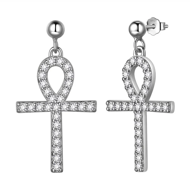 Ankh Cross Drop Earrings Women Mens Jewelry Sterling Silver