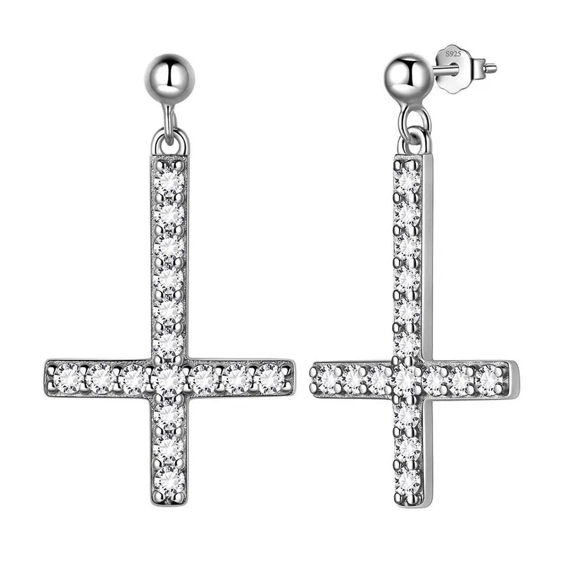 Upside Down Cross Earrings Women Mens Jewelry Sterling Silver