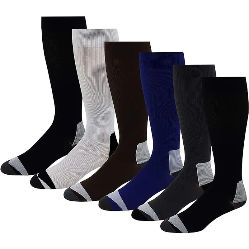 Knee High 15-20 mm Hg Compression Socks | 6 Pairs Women Men (10-13)