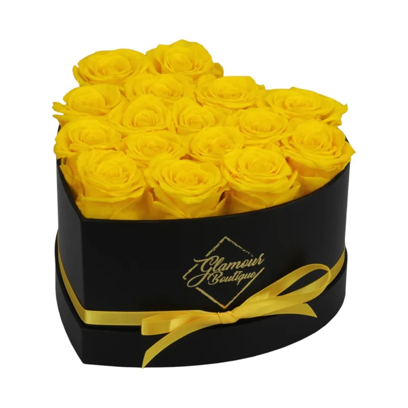 Immortal Love Black Heart | 16 Yellow Roses