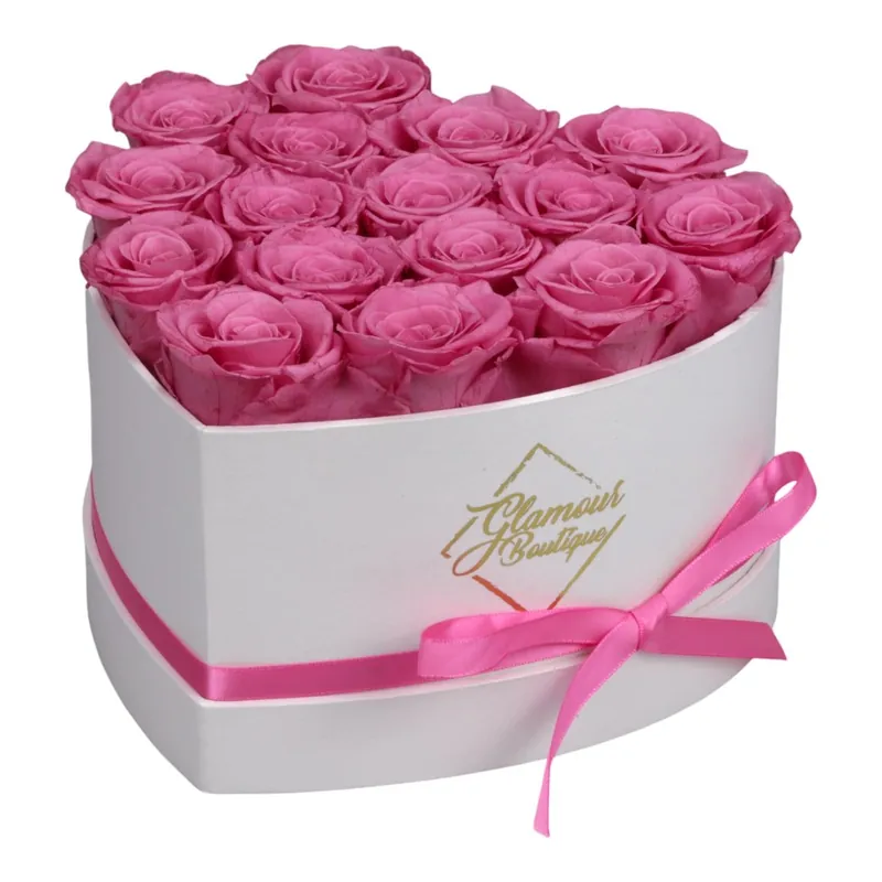 Immortal Love White Heart | 16 Pink Roses