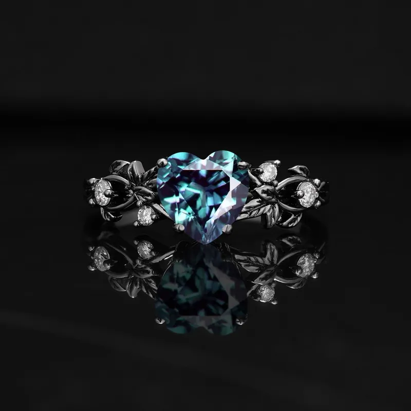 Dark Romantic Heart-Shaped Floral Vine Engagement Ring