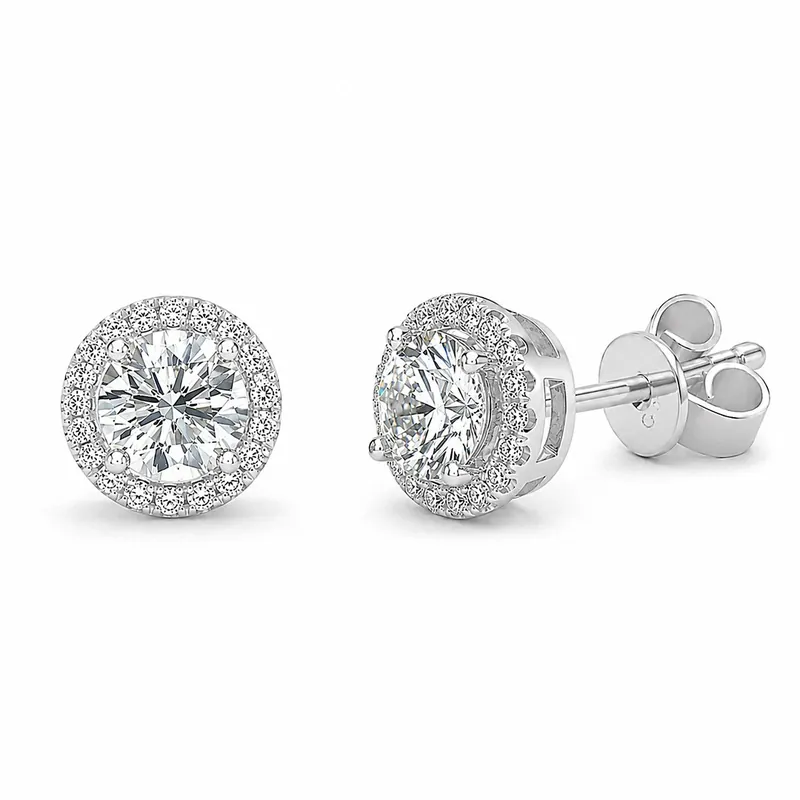 Round Halo  Moissanite Stud Earrings